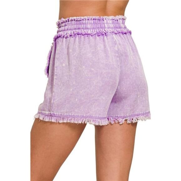 Zenana Mineral Frayed Hem Washed Shorts - Picture 4 of 4